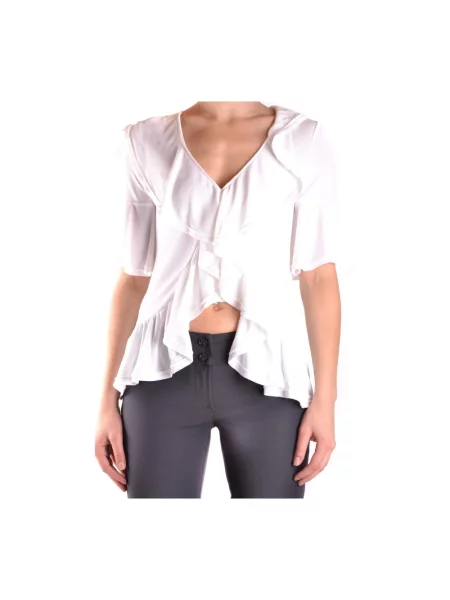 Bluzka Dondup z krótkim rękawem na jednym ramieniu biała