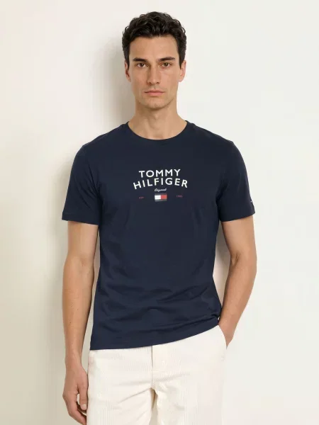 Tommy Hilfiger Tričko tmavě modrá / tmavě červená bílá