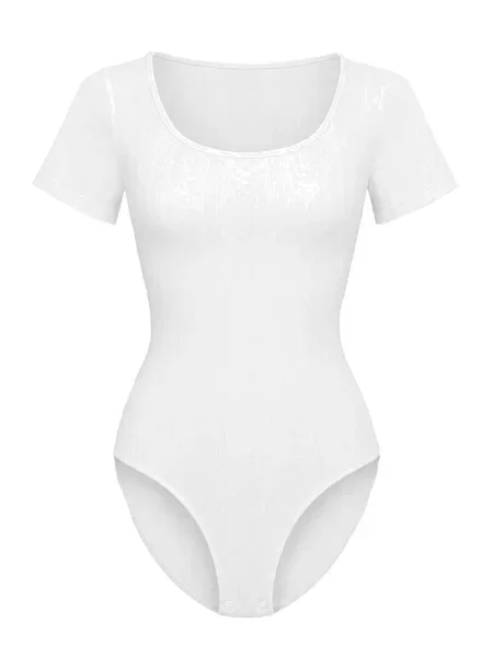 Cfab Bodi za oblikovanje T-Shirt Bodysuit Sculpting Shapewear with Briefs' bijela
