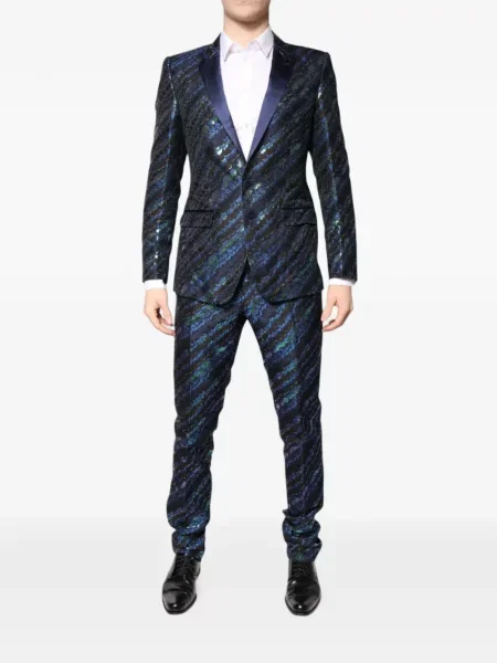 Costum Dolce & Gabbana din jacard cu rever albastru