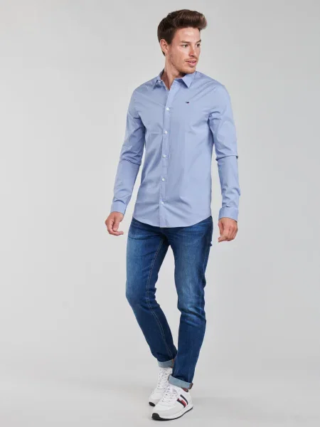 Cămașă Tommy Jeans stretch albastru