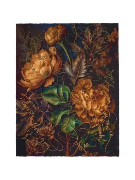 Fular Faliero Sarti cu model floral cu imagine negru