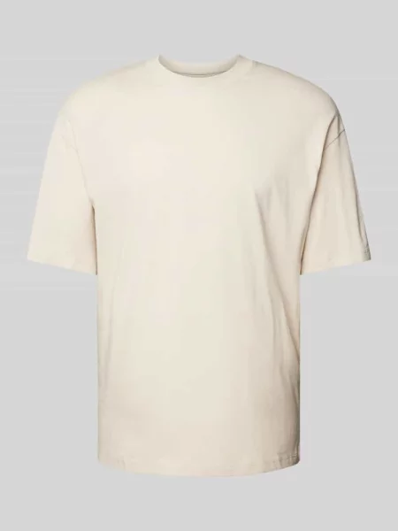 T-shirt z prążkowanym okrągłym dekoltem model ‘BRADLEY’ Jack & Jones beżowa