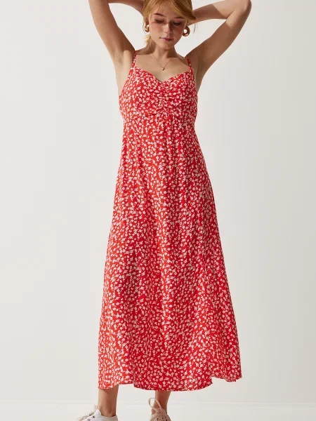 Sukienka midi Happiness İstanbul na ramiączkach czerwona