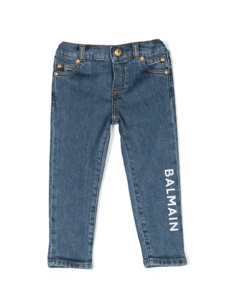 Jeansy straight leg dziecięce Balmain niebieskie