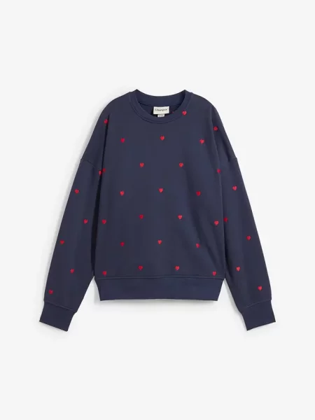 Bluza oversize z haftem z mieszanki bawełny niebieska