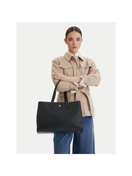 Shopperka Tommy Hilfiger ze skóry ekologicznej czarna