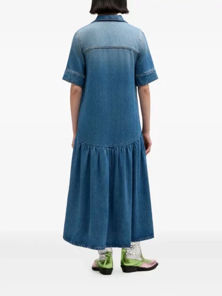 Sukienka Ganni z falbankami garniturowa niebieska