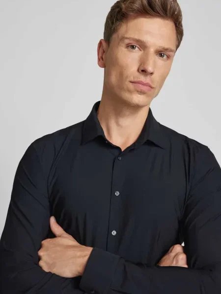 Koszula biznesowa o kroju super slim fit z listwą guzikową Jake*s czarna