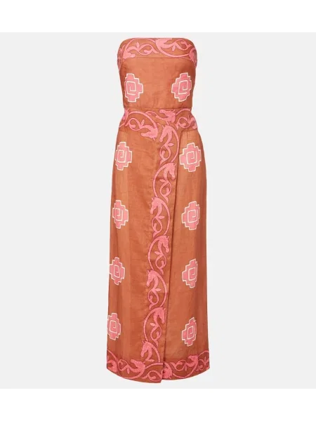 Rochie midi Johanna Ortiz cu broderie de in până la genunchi bej