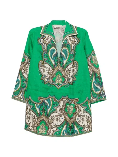 Rochie mini Alemais cu imagine cu model paisley verde