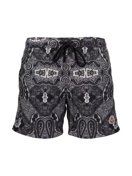 Slip de baie Moncler cu imagine cu model paisley negru
