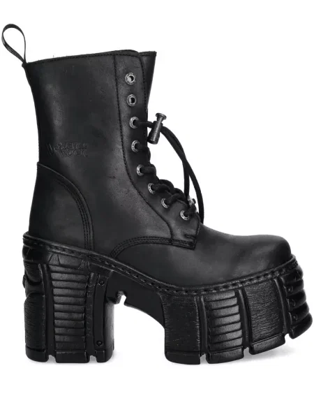 Botine New Rock cu șireturi cu platformă din dantelă negru