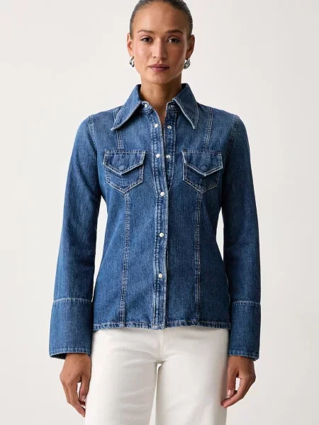 BOSS Orange cămașă de damă din denim C_SLIM SHIRT albastru