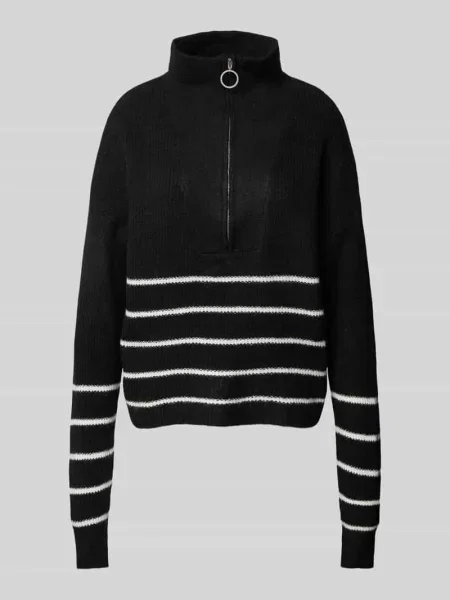 Sweter z dzianiny z kołnierzem model ‘NEWALICE’ Noisy May czarny