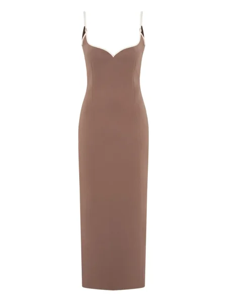 Sukienka midi Paris Georgia w serca do kolan garniturowa brązowa