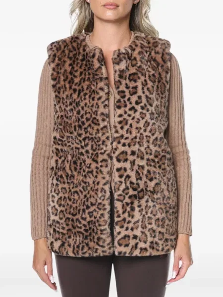 Vestă Dkny cu imagine cu model leopard cu blană maro