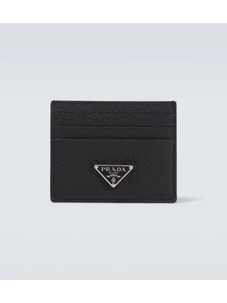 Usnjena denarnica Prada z avtogramom črna