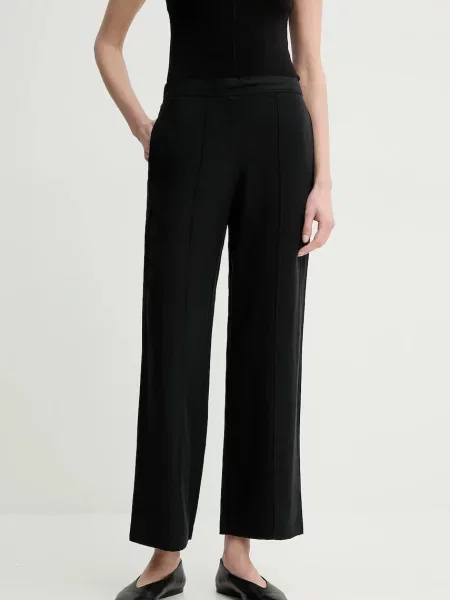 Samsoe Samsoe pantaloni din amestec de in SAHANI lat high waist negru