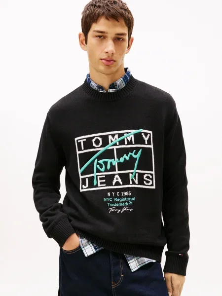 Tommy Jeans Bombažen pulover črna