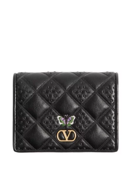 Portofel Valentino Garavani cu broderie din piele negru