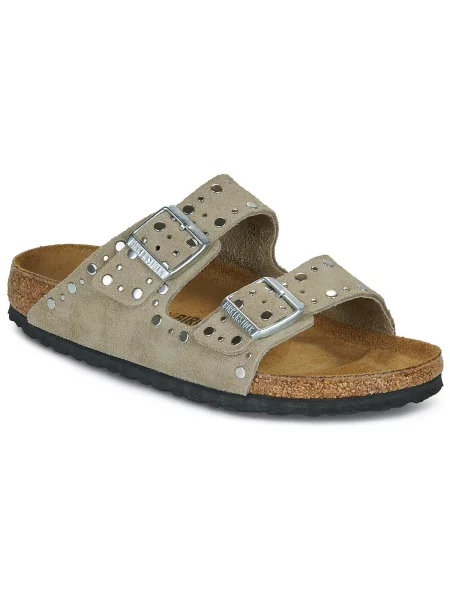Kožené pantofle Birkenstock s nýty béžové