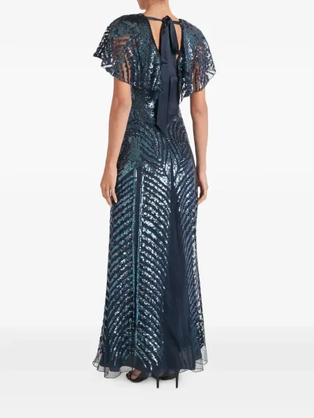 Костюм макси рокля Temperley London с пайети с V-образно деколте синьо