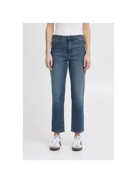 Proste jeansy Ichi z wysoką talią o krotszym kroju niebieskie