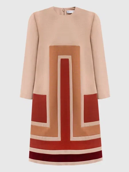 Сукня міді з вовни та шовку Christian Dior бежева