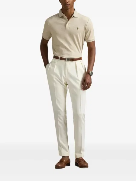 Tricou Polo Ralph Lauren din piele cu broderie în carouri maro
