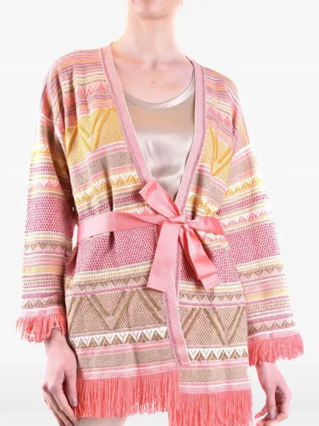 Cardigan Twinset cu franjuri cu dungi roz