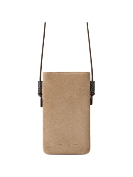 Geanta crossbody Brunello Cucinelli din piele de căprioară cu autograf maro