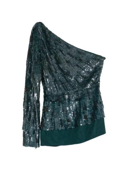 Top Elie Saab cu paiete cu un umăr gol verde