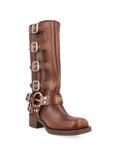Botine Miu Miu din piele cu cataramă maro