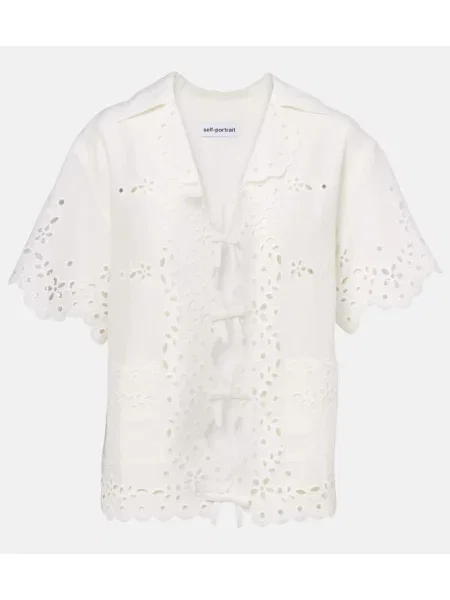 Top Self-portrait cu broderie de in alb