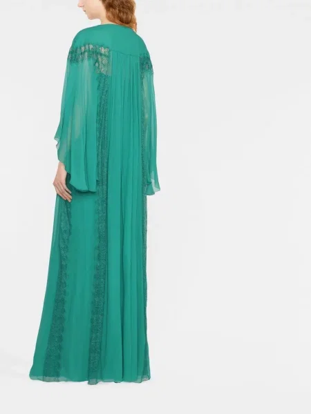 Rochie de seară Alberta Ferretti din dantelă drapată de costum verde