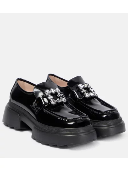 Pantofi loafer Roger Vivier din piele de lac cu cataramă negru