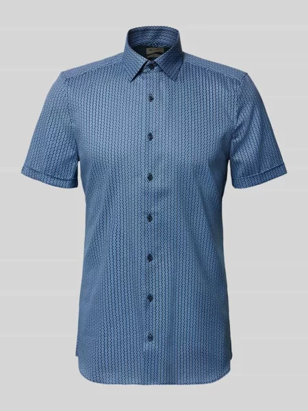 Koszula o kroju slim fit biznes we wzór na całej powierzchni z kołnierzykiem typu kent Olymp Level 5 granatowa