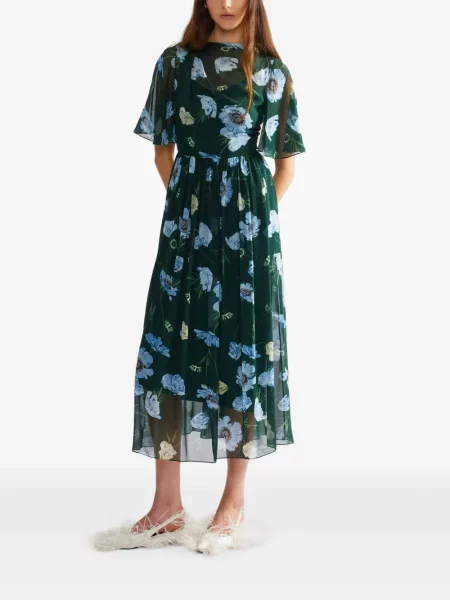 Rochie midi Erdem de mătase cu model floral cu imagine verde