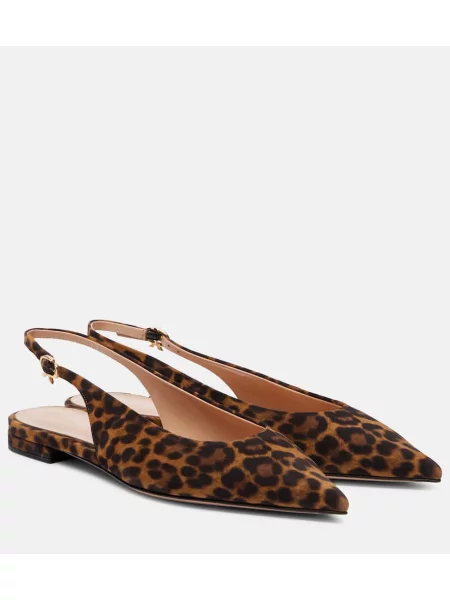 Balerini Gianvito Rossi din piele de căprioară cu imagine cu model leopard