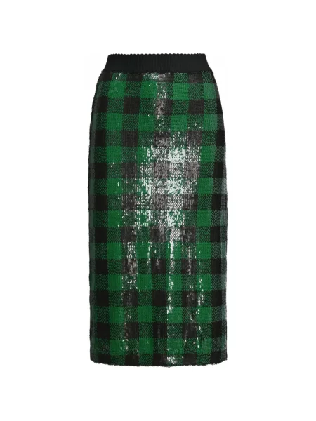 Fustă midi Essentiel Antwerp cu paiete în carouri verde
