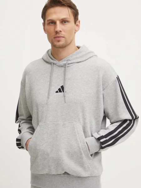 Dukserica adidas Essentials za muškarce s kapuljačom s aplikacijom siva