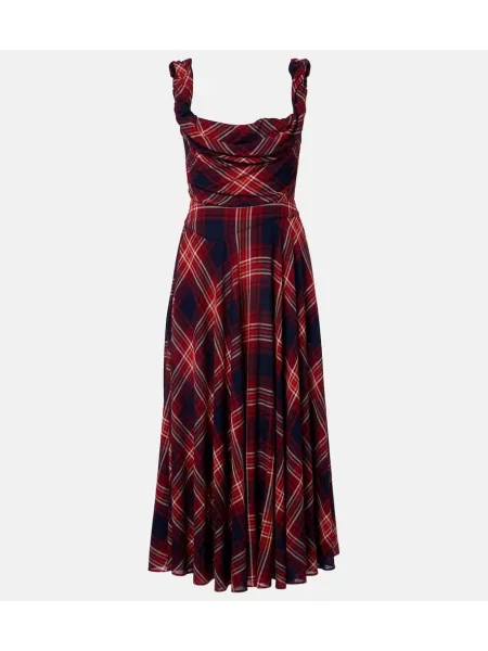 Sukienka midi Vivienne Westwood w kratkę drapowana do kolan czerwona