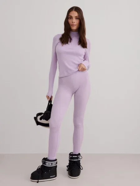 Legginsy prążkowane wełniane z wysokim stanem fioletowe