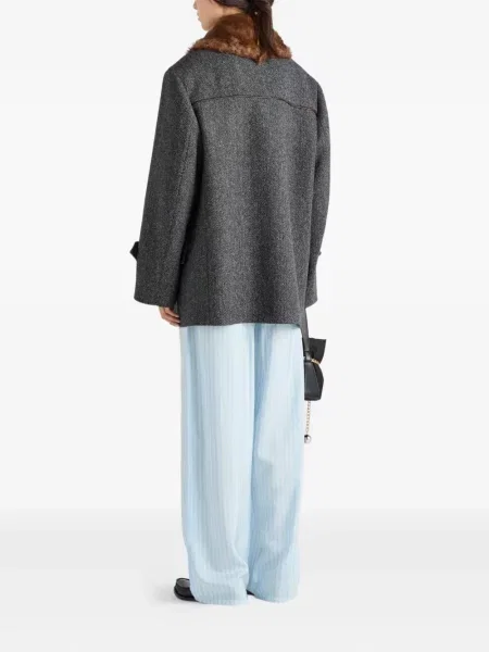 Pantaloni Prada de mătase cu dungi albastru