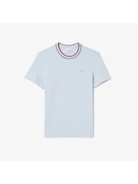 Lacoste T-Shirt Ze Stretchem Piqué I Kołnierzykiem W Paski niebieska