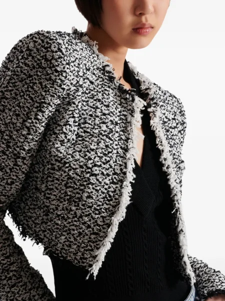 Geacă Balmain cu franjuri din tweed alb