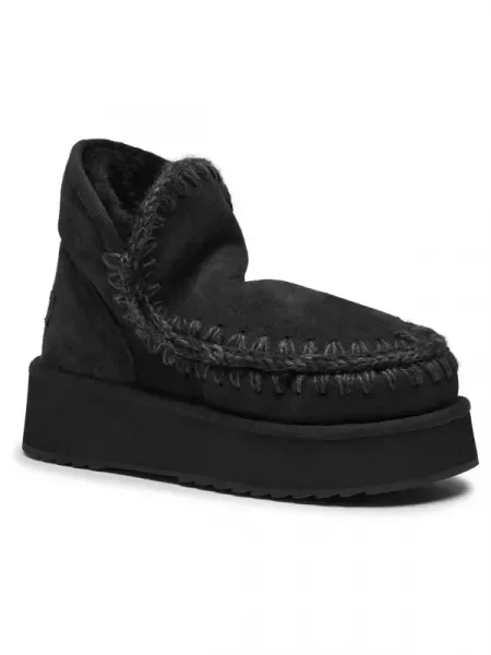MOU De piele bocanci Mini Eskimo Platform cu adaos de lână negru