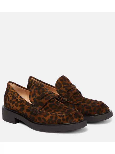 Semišové leopardí loafers Gianvito Rossi s potiskem hnědé