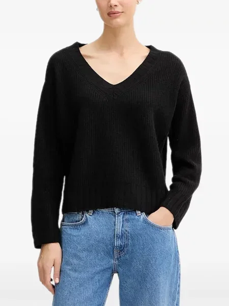 Pulover Benetton cu decolteu în V negru